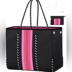 EUC Neoprene Tote Bag Beach Bag Black and Pink
